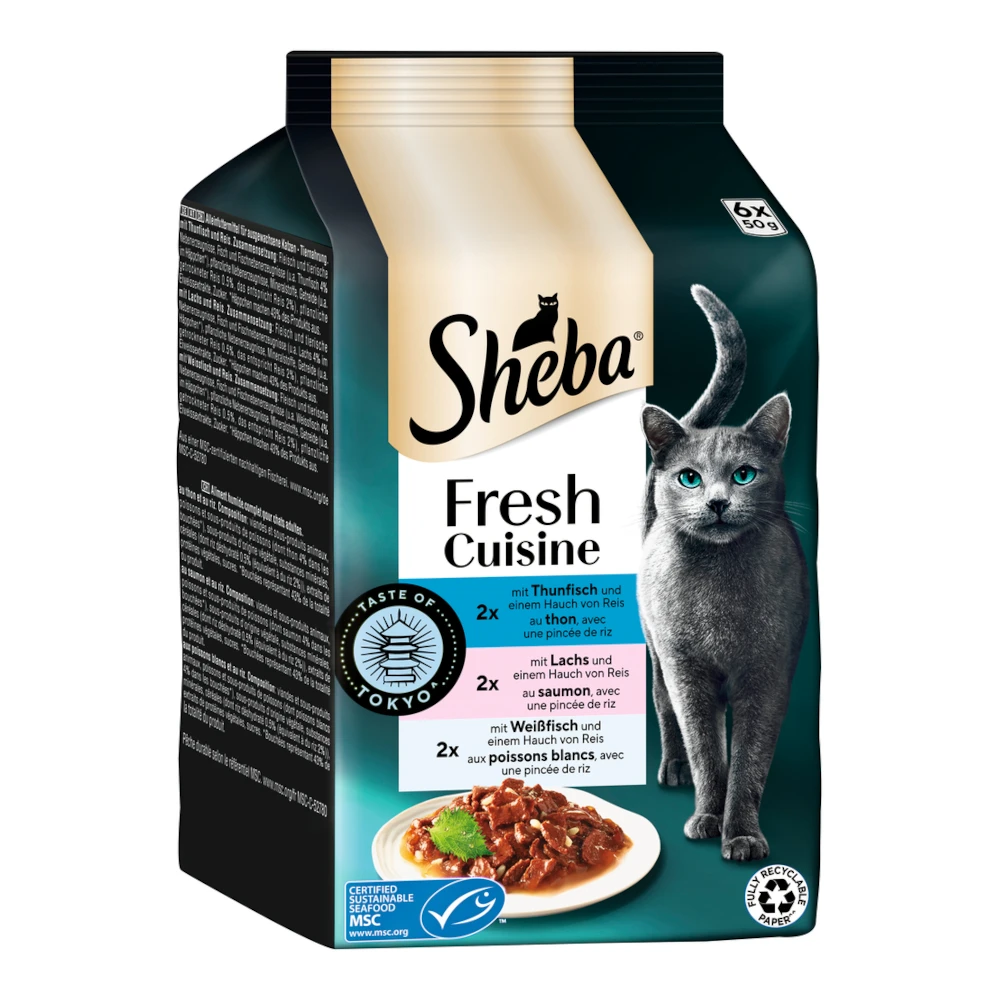 Výhodné balenie Sheba Fresh Cuisine Taste of Tokyo 36 x 50 g - tuniak, losos a biele ryby v omáčke