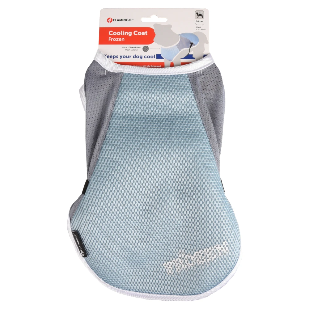 Flamingo kabát pre psa Frozen, modrý / sivý - veľkosť S: dĺžka chrbta cca 30 cm
