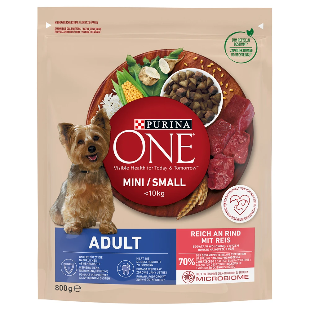 Purina ONE Mini Adult granule hovädzie, ryža - výhodné balenie: 5 x 800 g