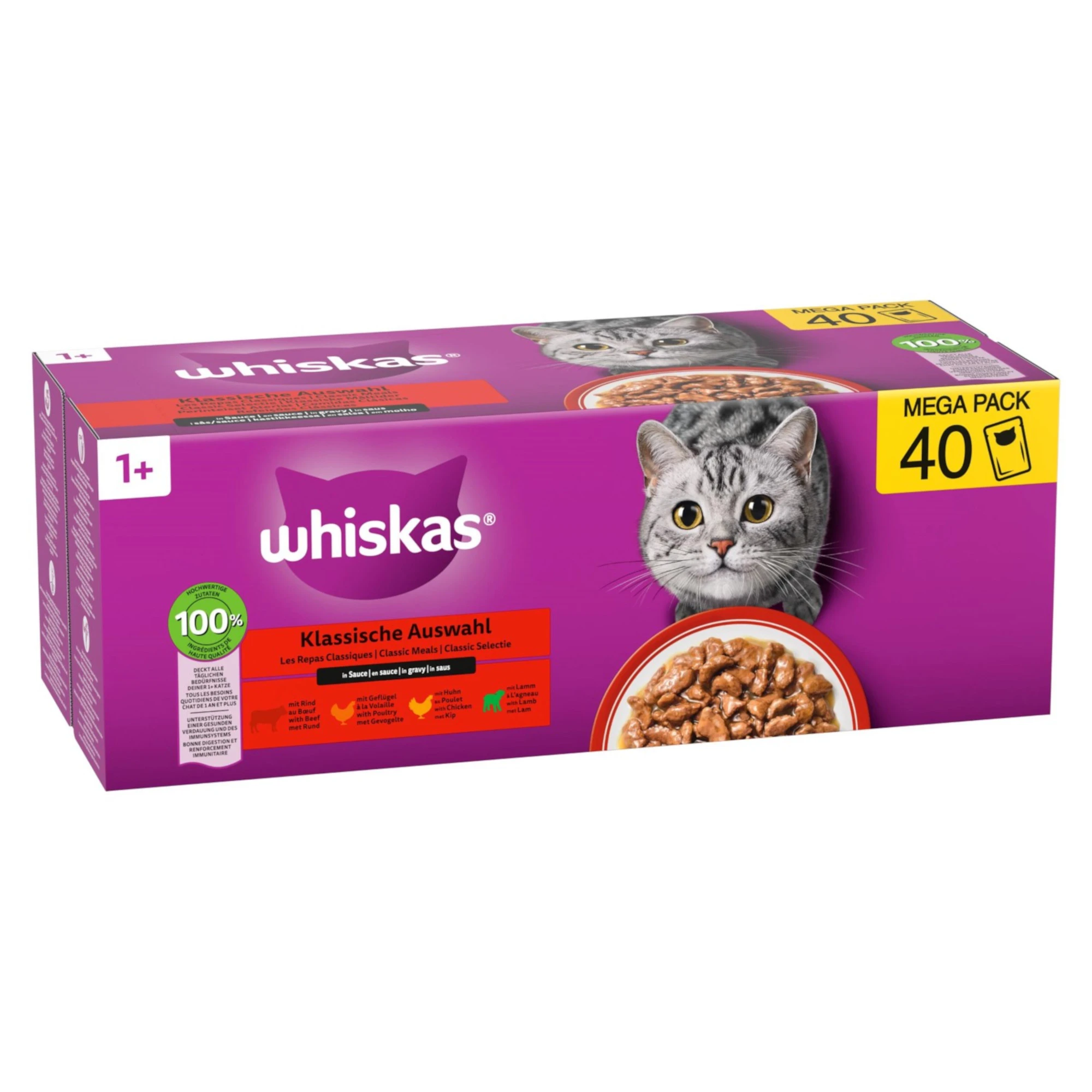 Whiskas 1+ Adult kapsičky 40 x 85 g - klasický výber v omáčke (4 druhy)