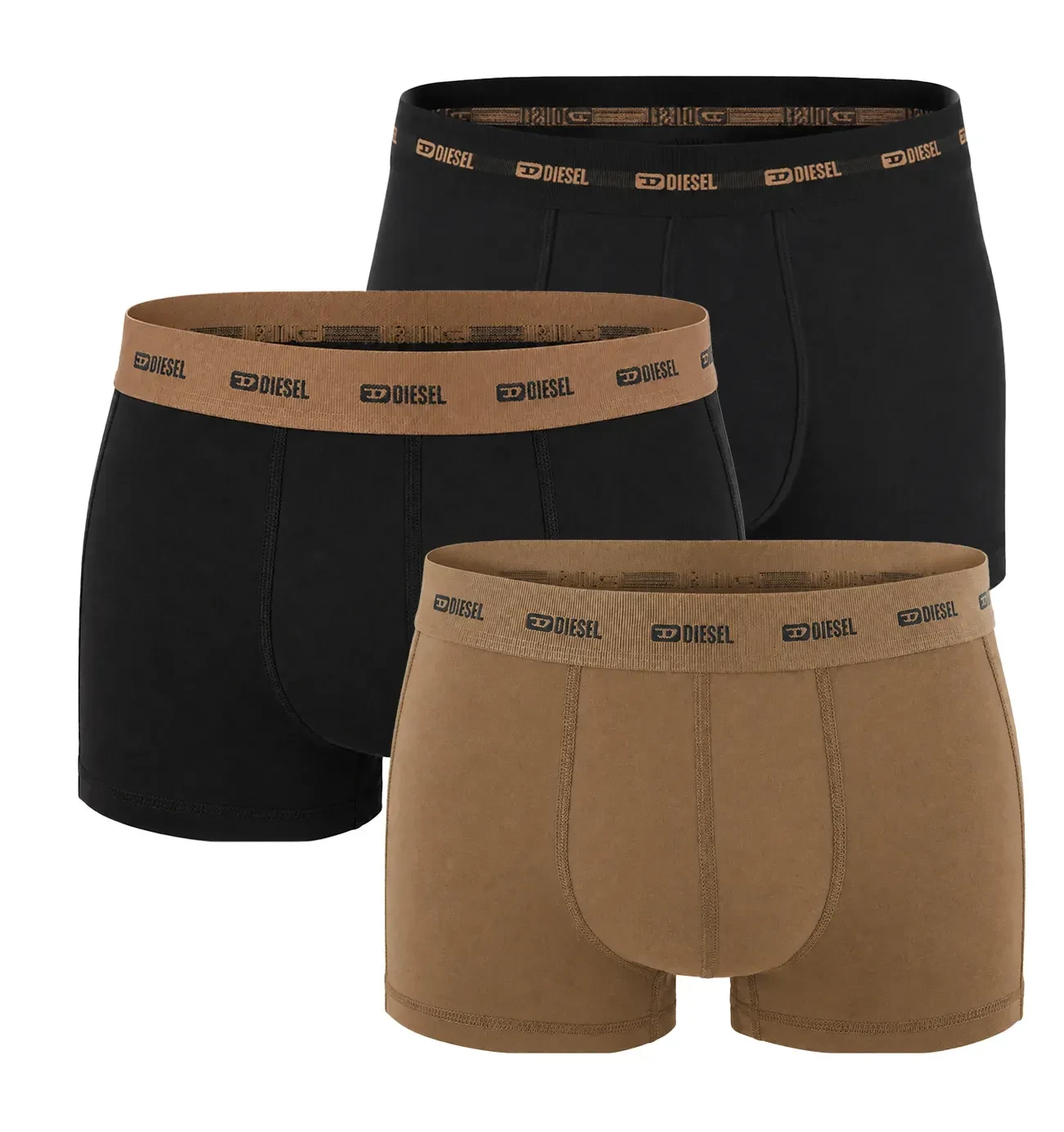 DIESEL - pánske boxerky 3PACK cotton stretch modern coffee tones