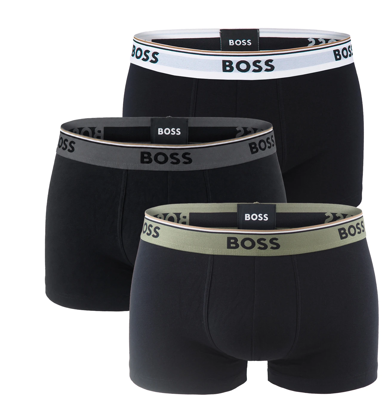 BOSS - pánske boxerky 3-pack Power cotton stretch black / modern gray & forest waist