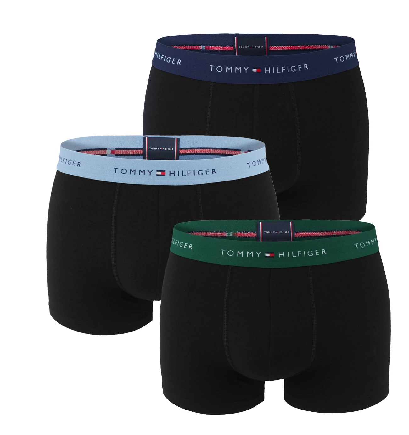 TOMMY HILFIGER - boxerky 3PACK eco friendly signature cotton essentials black / blue contrast waist