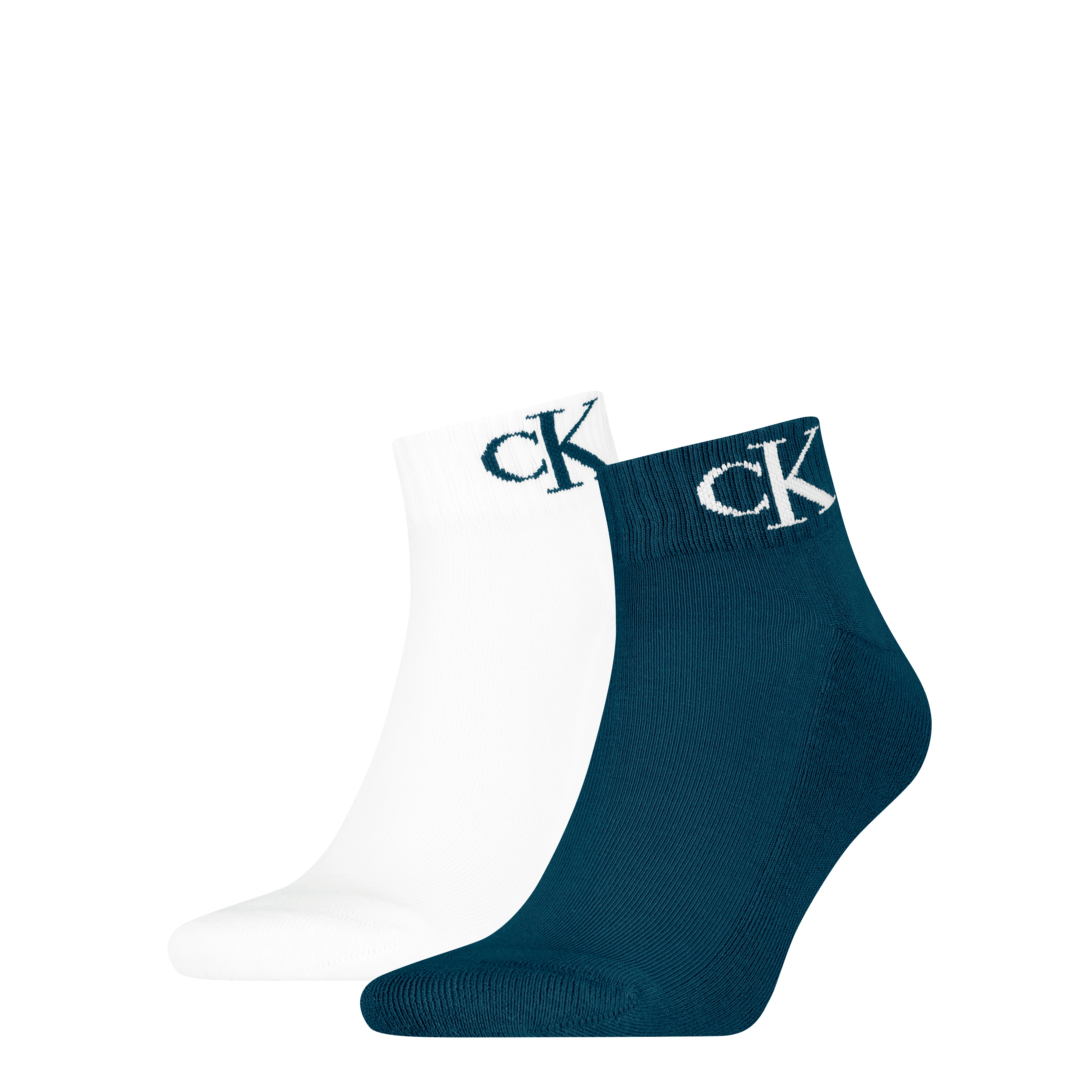 CALVIN KLEIN - 2PACK CK jeans monogram petrol & white quarter ponožky