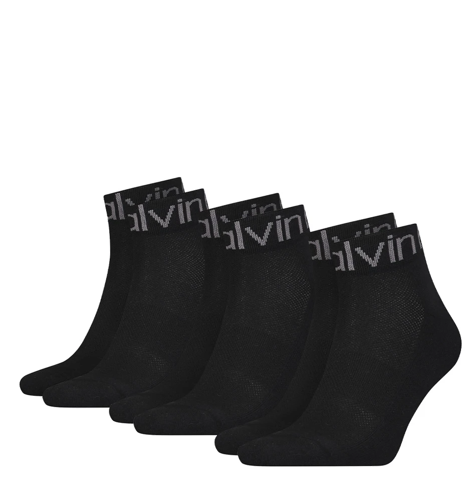 CALVIN KLEIN - 3PACK CK čierne quarter ponožky s logom