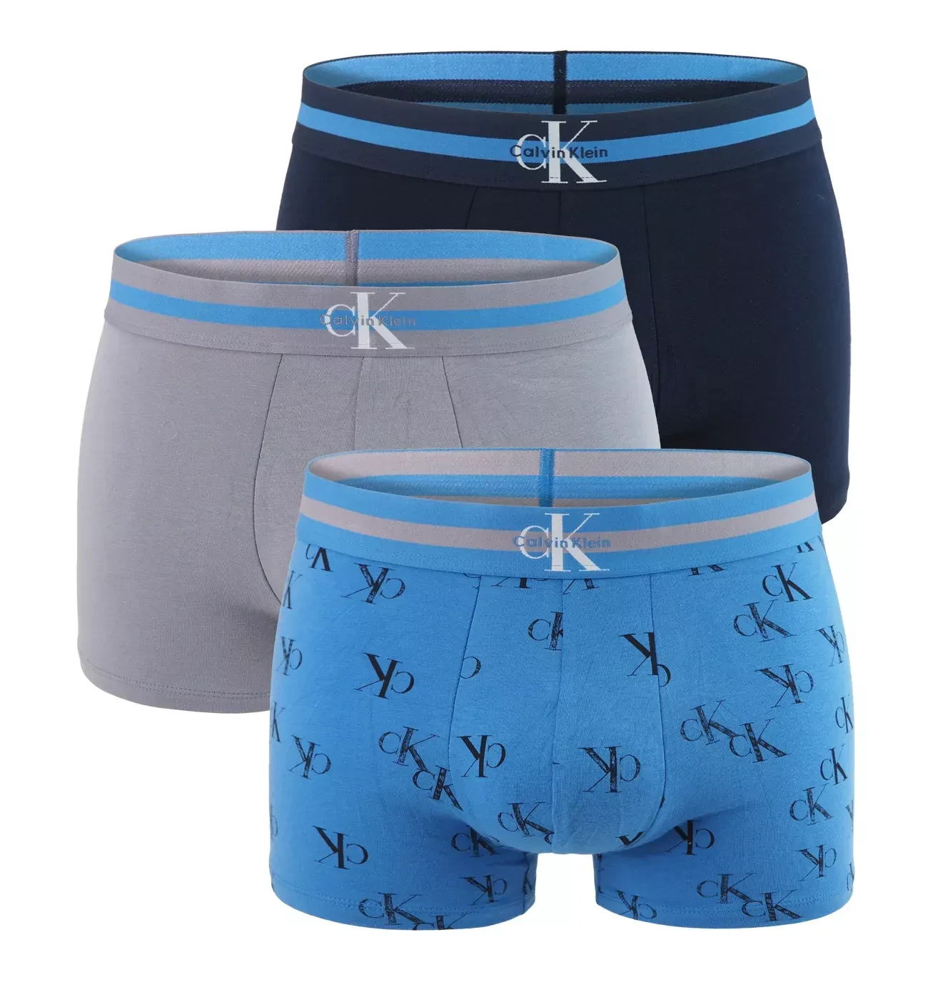 Calvin Klein - pánske boxerky 3PACK Graphic monogram cotton stretch logo & blue tones