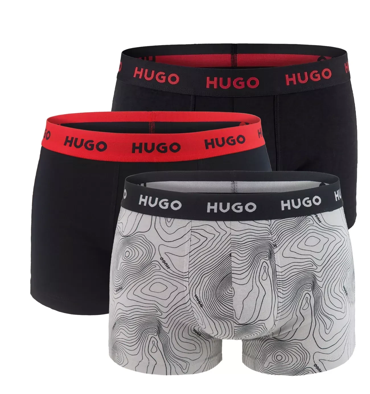 HUGO - pánske boxerky 3PACK cotton stretch black & pulse tones