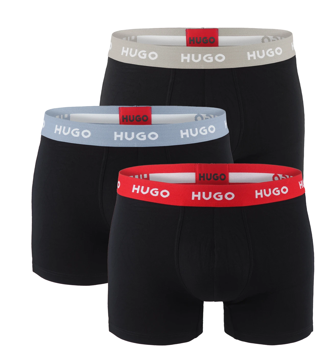 HUGO - boxerky 3PACK eco friendly cotton stretch classic fit black / gray & blue waist