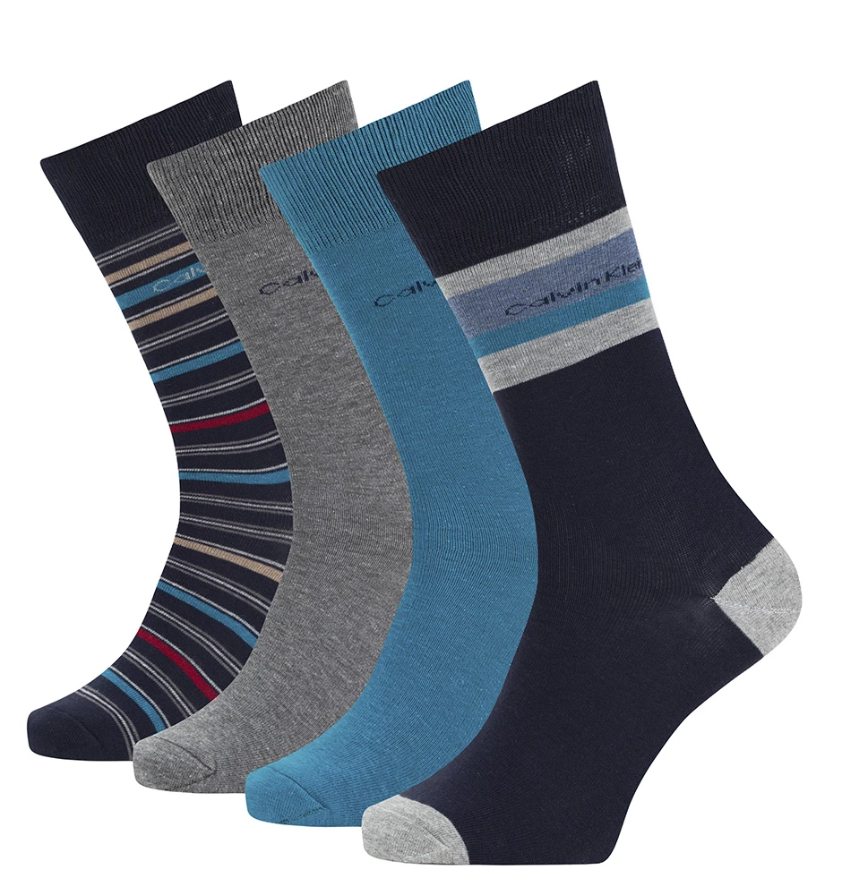 CALVIN KLEIN - 4PACK multipattern peacoat color pánske ponožky v darčekovom balení