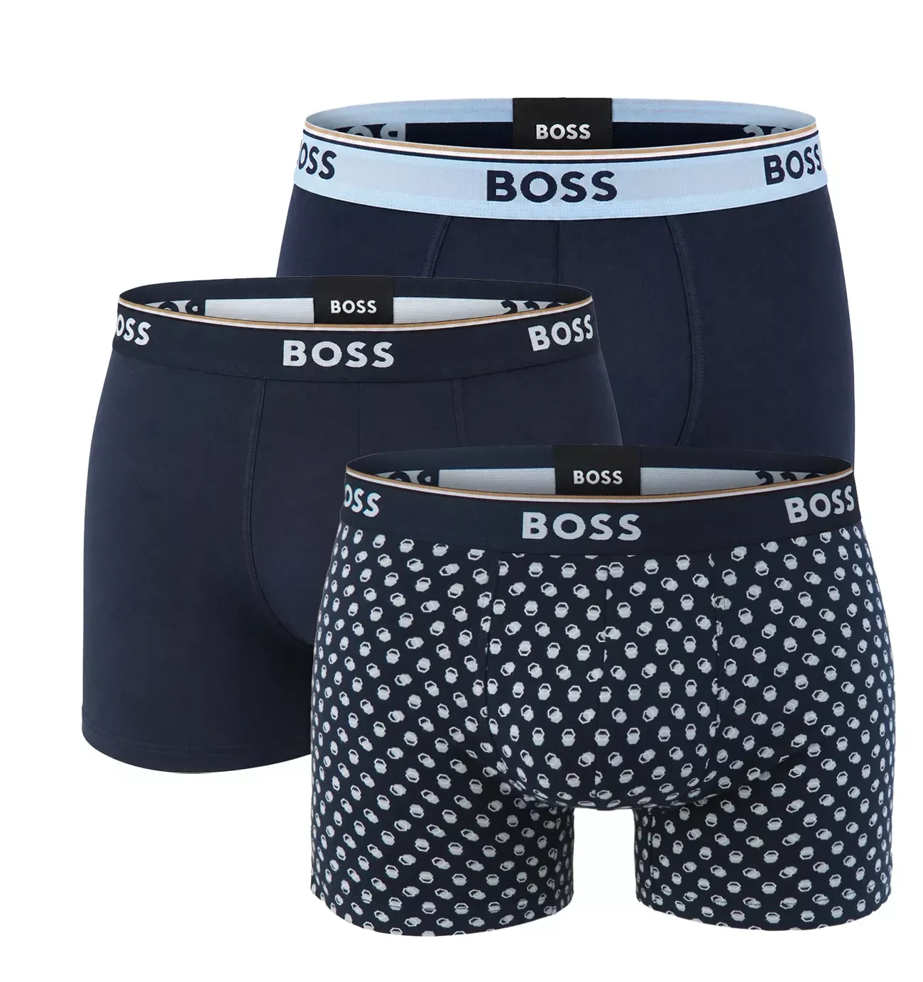 BOSS - pánske boxerky 3PACK Power cotton stretch classic fit tilles & blue tones