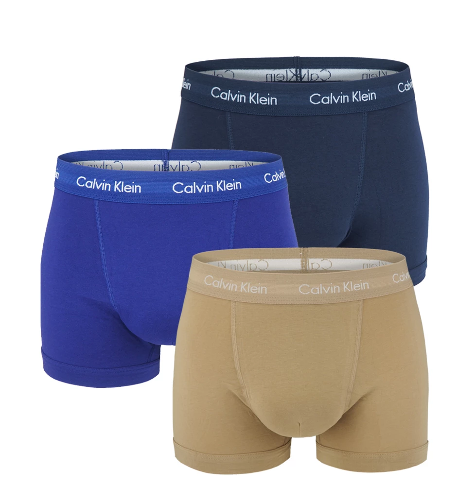 CALVIN KLEIN - boxerky 3PACK cotton stretch classic blue & sand - limitovaná edícia