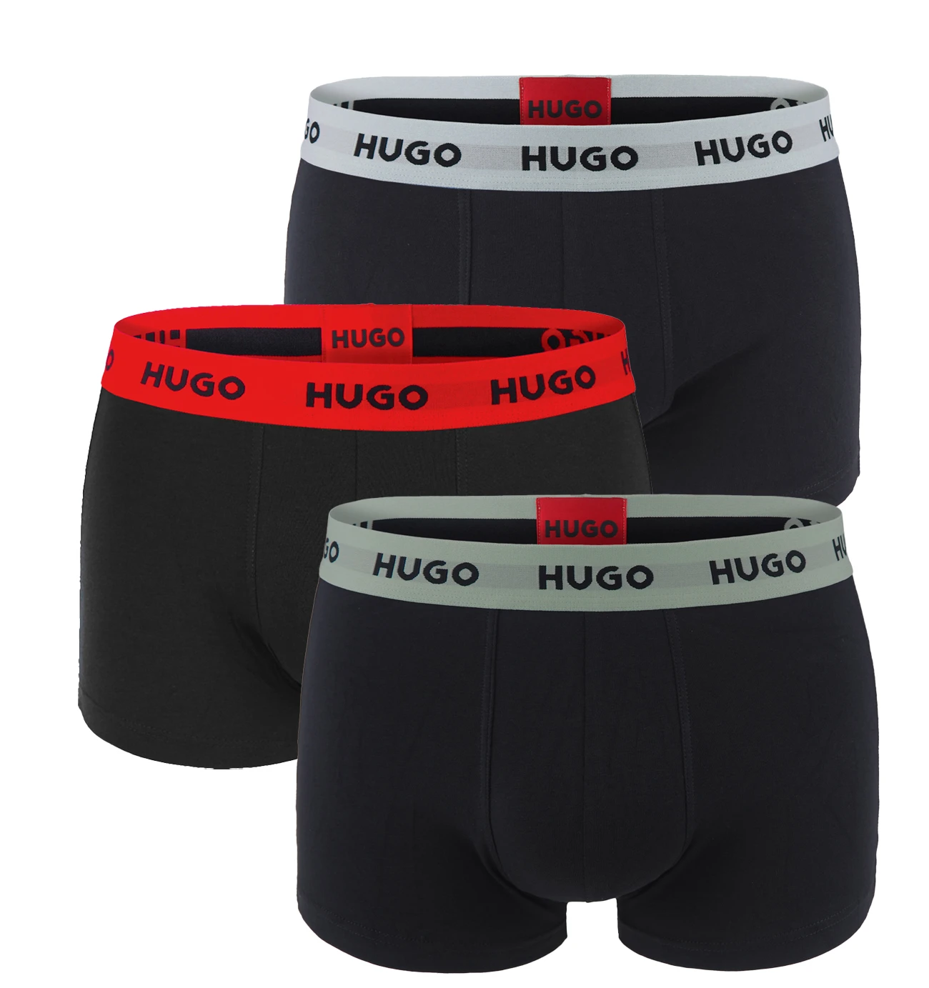 HUGO - boxerky 3PACK cotton stretch black / modern forest & gray waist