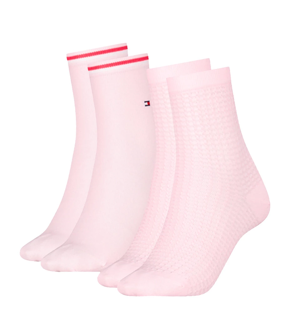TOMMY HILFIGER - 2PACK waffle textured pink ponožky