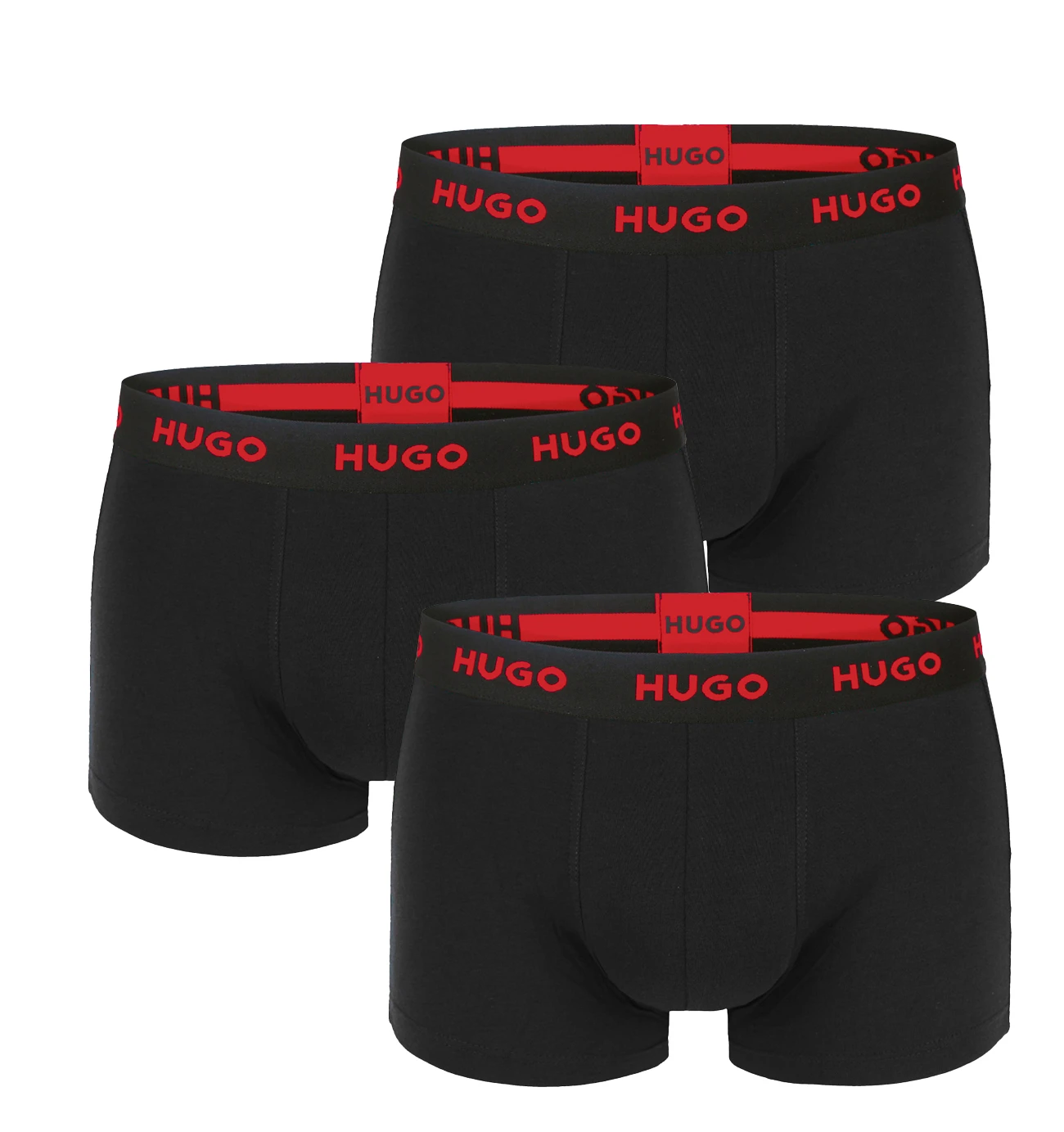 HUGO - boxerky 3PACK cotton stretch black / modern red logo waist