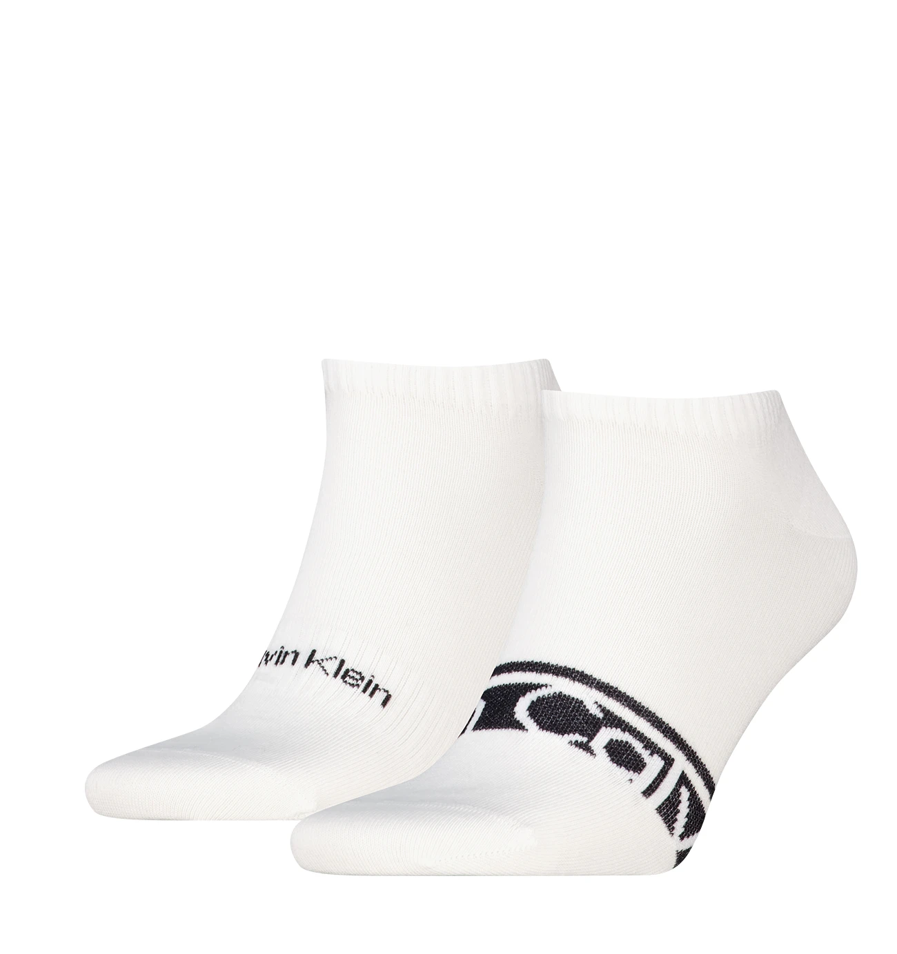 CALVIN KLEIN - pánske ponožky 2PACK Logo stripe členkové biele