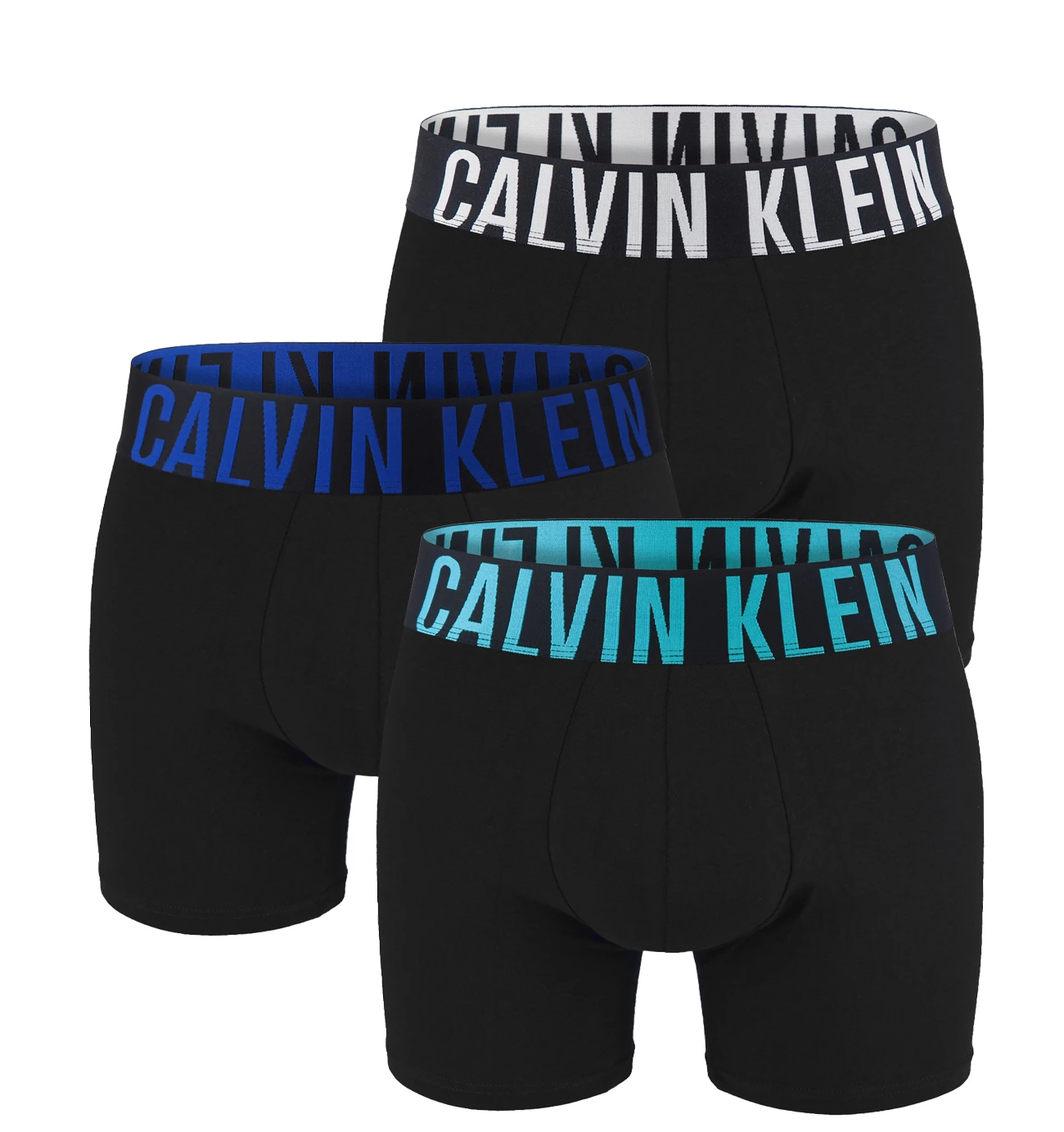 CALVIN KLEIN - boxerky 3PACK Intense power classic black with blue color waist - limitovana edicia