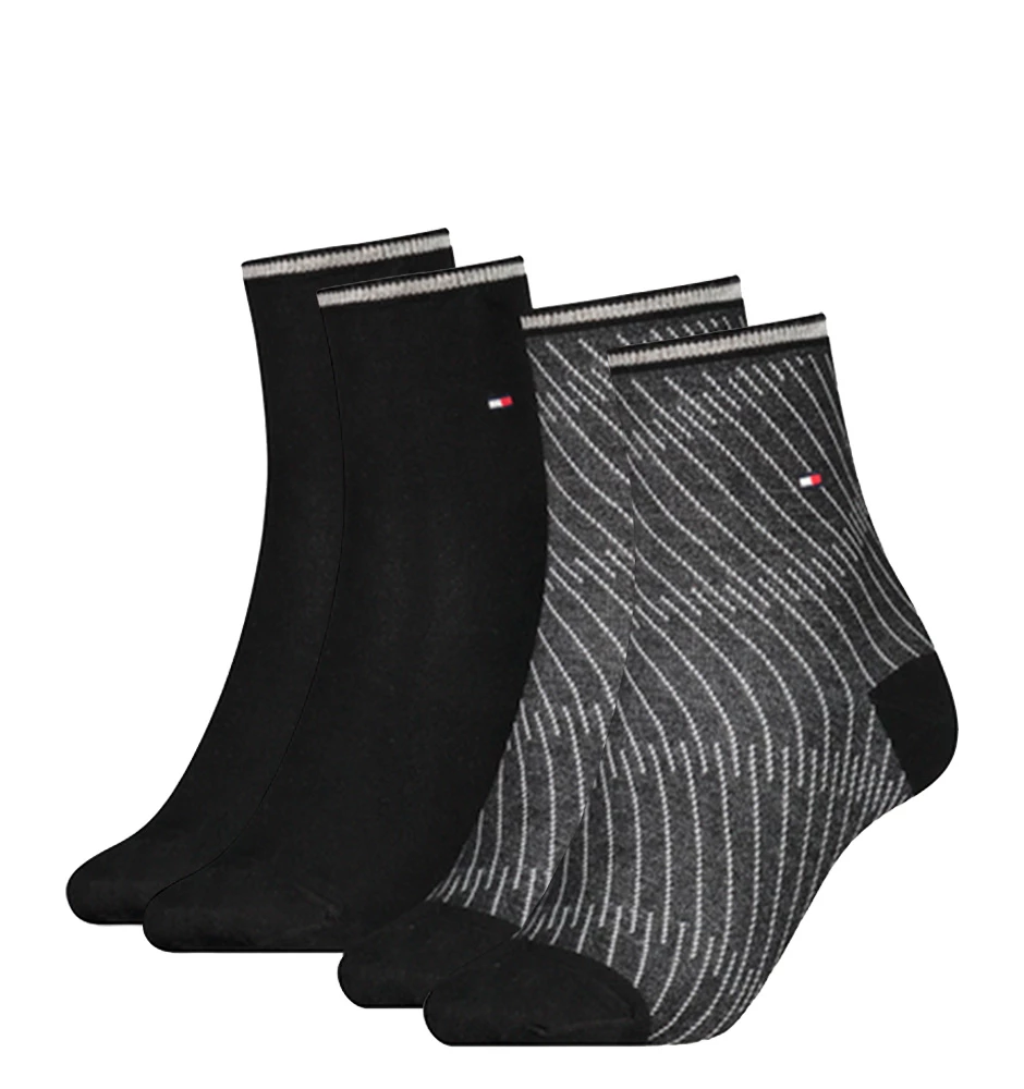 TOMMY HILFIGER - 2PACK textured open stripe čierne ponožky
