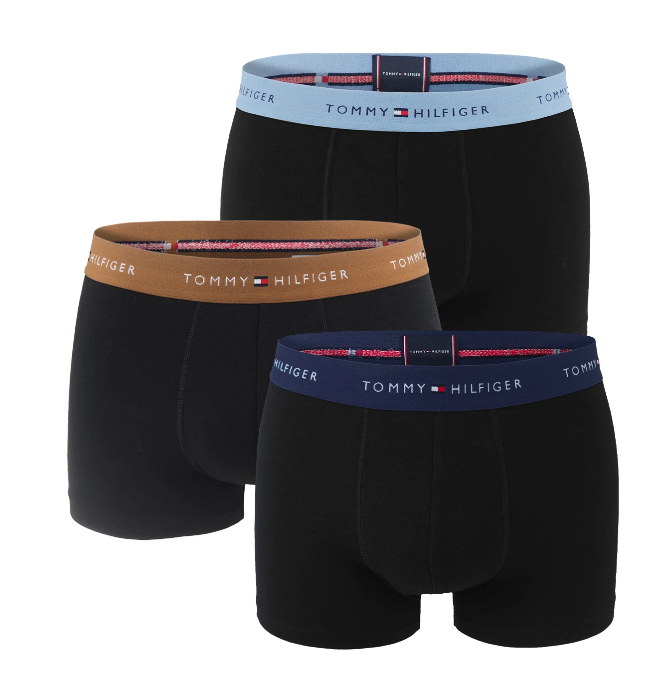 TOMMY HILFIGER - boxerky 3PACK eco friendly signature cotton essentials black / blue & brown waist
