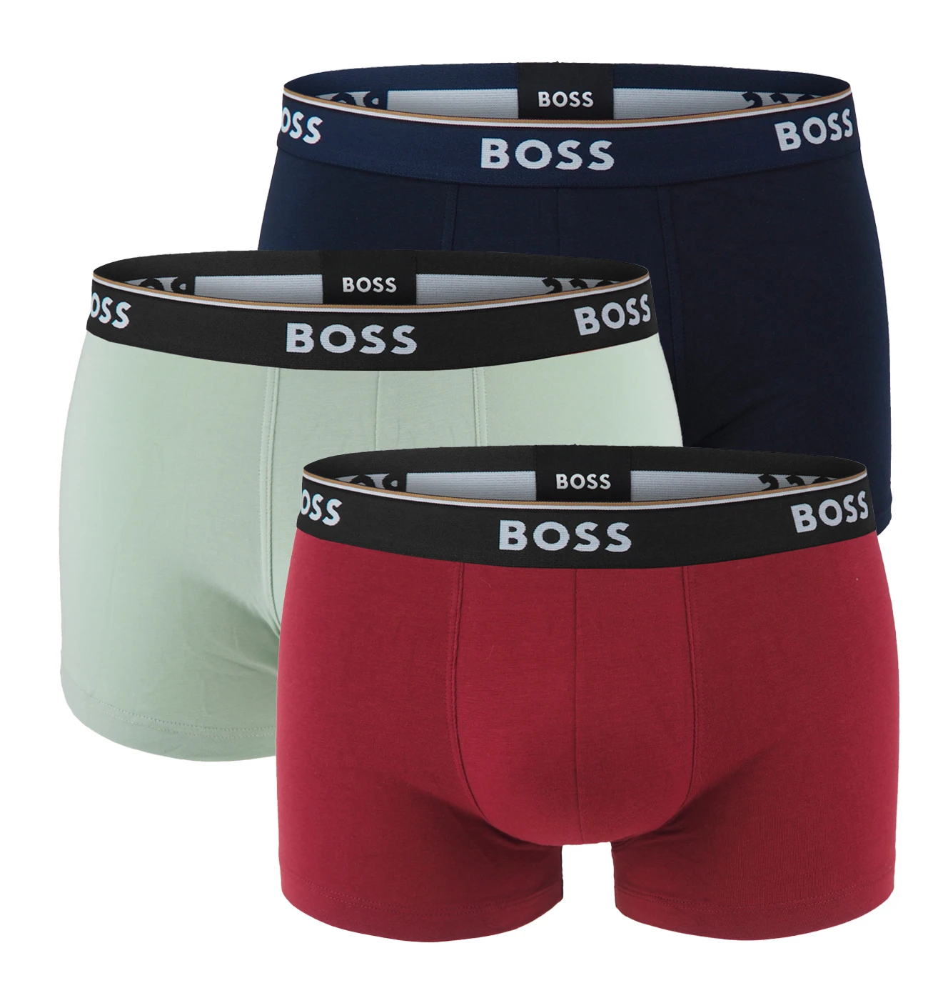 BOSS - boxerky 3PACK Power cotton stretch burgundy & blue tones