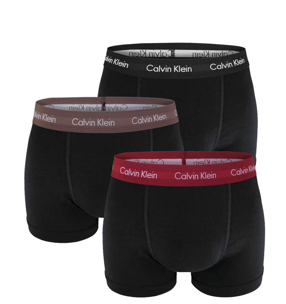 CALVIN KLEIN - boxerky 3PACK cotton stretch classic black s farebným pásom - limitovaná edícia