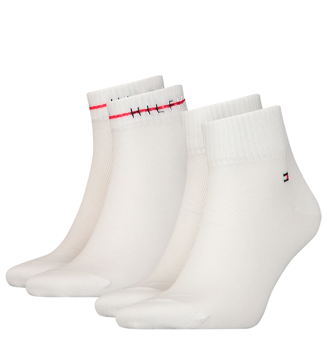 TOMMY HILFIGER - 2PACK stripe logo quarter pánske ponožky biele