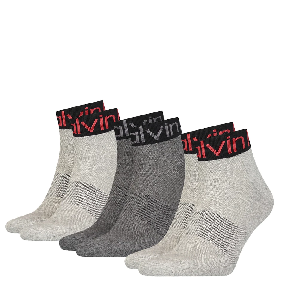 CALVIN KLEIN - 3PACK CK gray quarter ponožky s logom