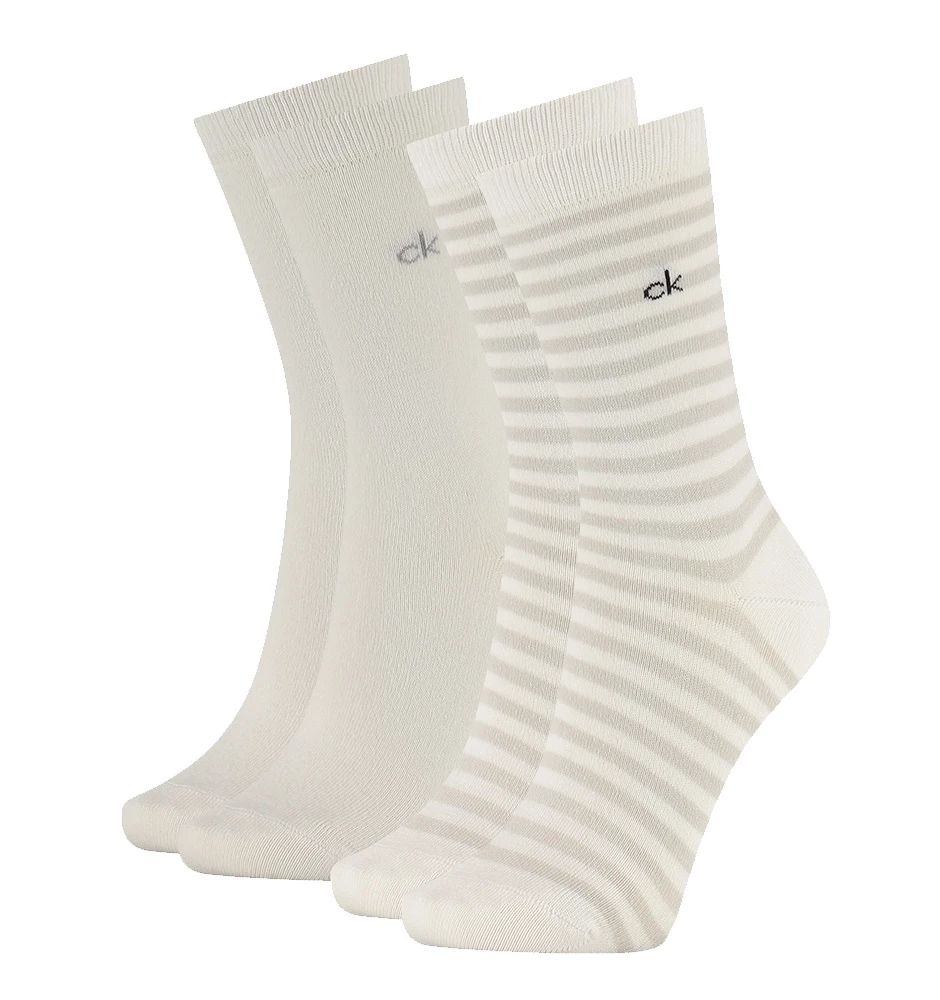 CALVIN KLEIN - 2PACK white stripes ponožky z organickej bavlny
