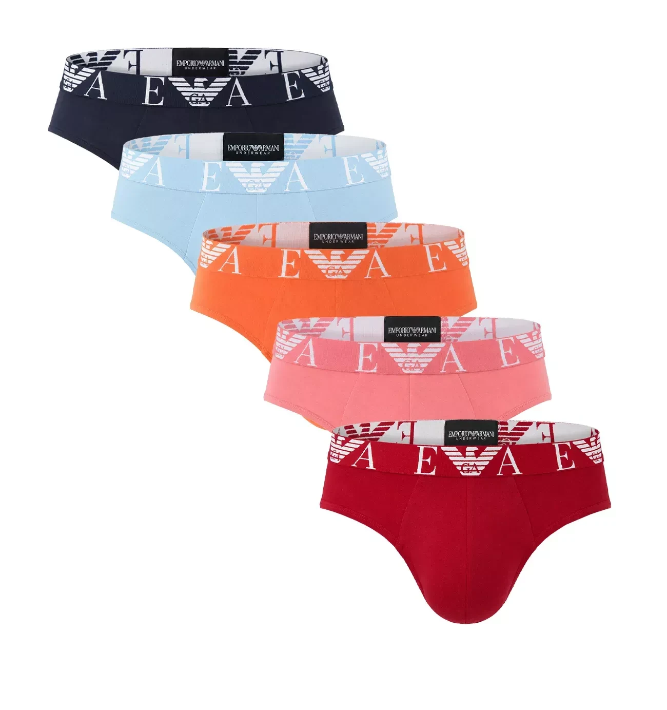 EMPORIO ARMANI - pánske slipy 5PACK stretch cotton Eagle logo modern tones