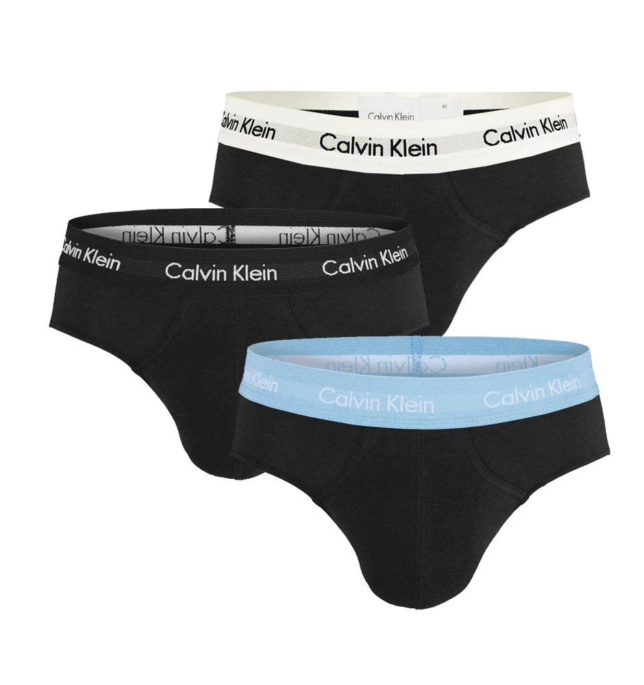 Calvin Klein - slipy 3PACK cotton stretch čierne s farebným pásom - limitovaná edícia