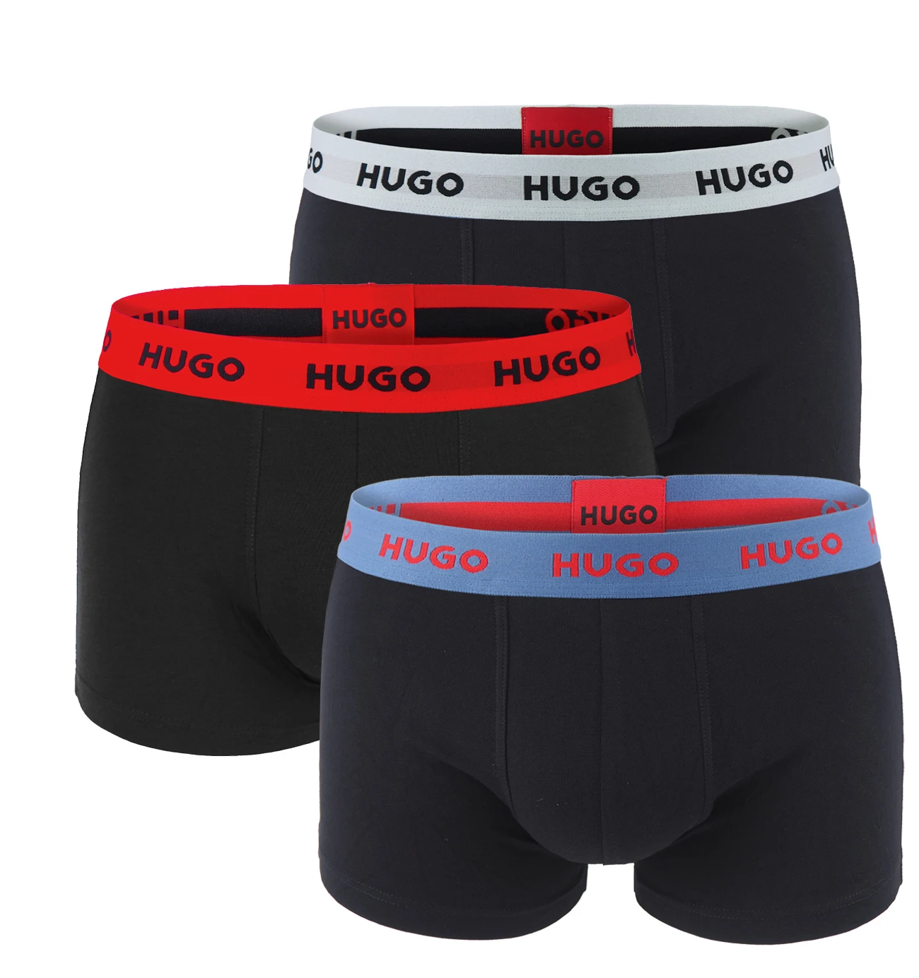 HUGO - boxerky 3PACK cotton stretch black / modern color logo waist
