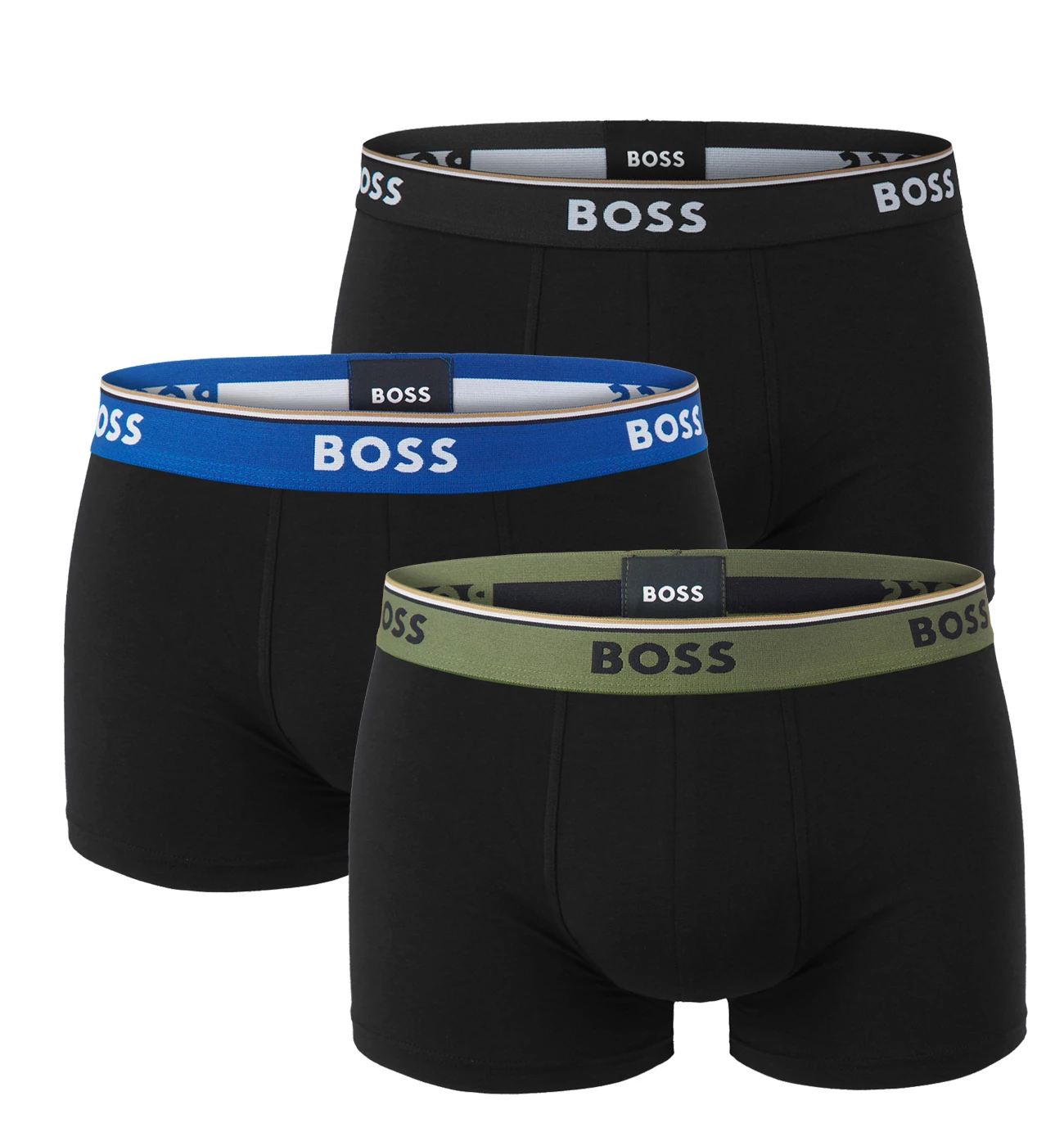 BOSS - boxerky 3PACK cotton stretch power black s army green pásom - limitovaná fashion edícia (HUGO BOSS)