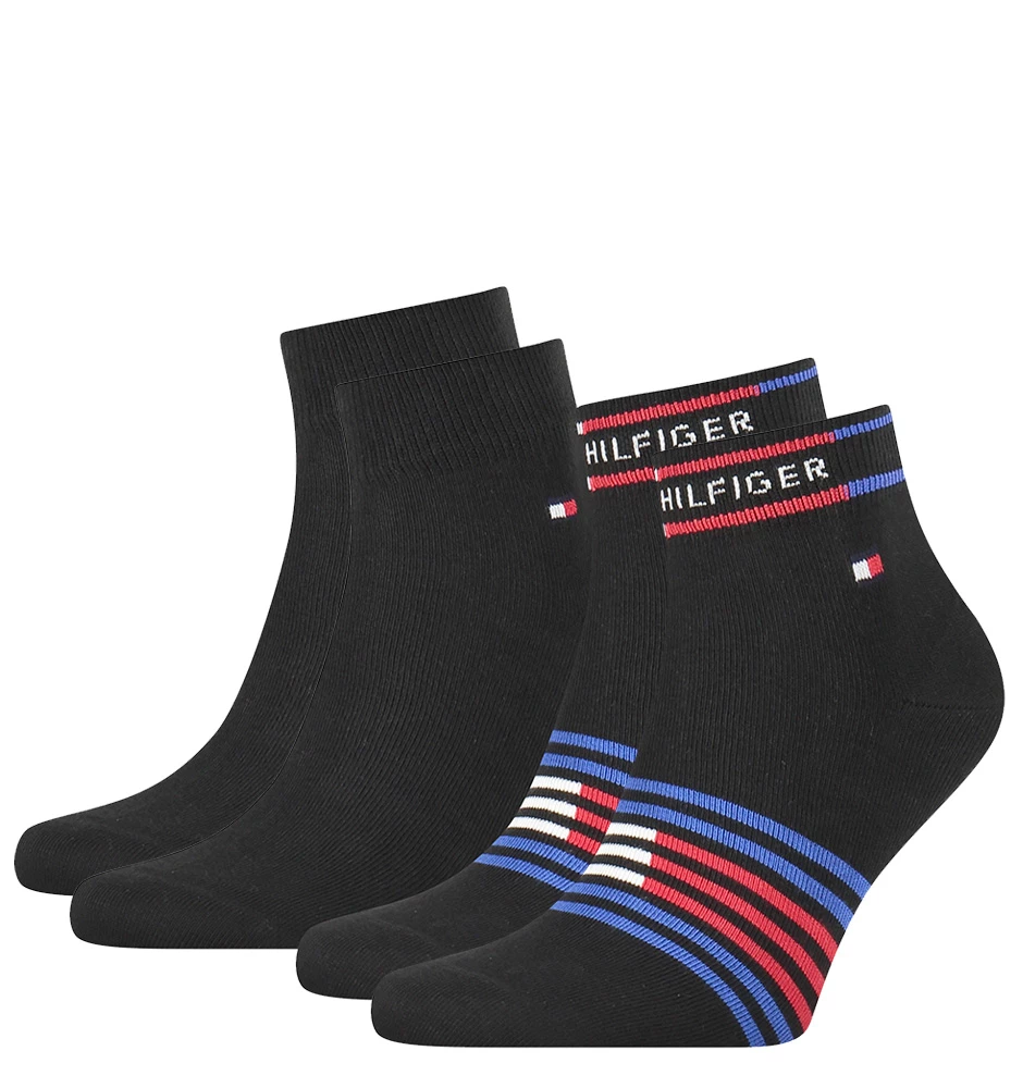 TOMMY HILFIGER - 2PACK Breton stripe čierne quarter ponožky