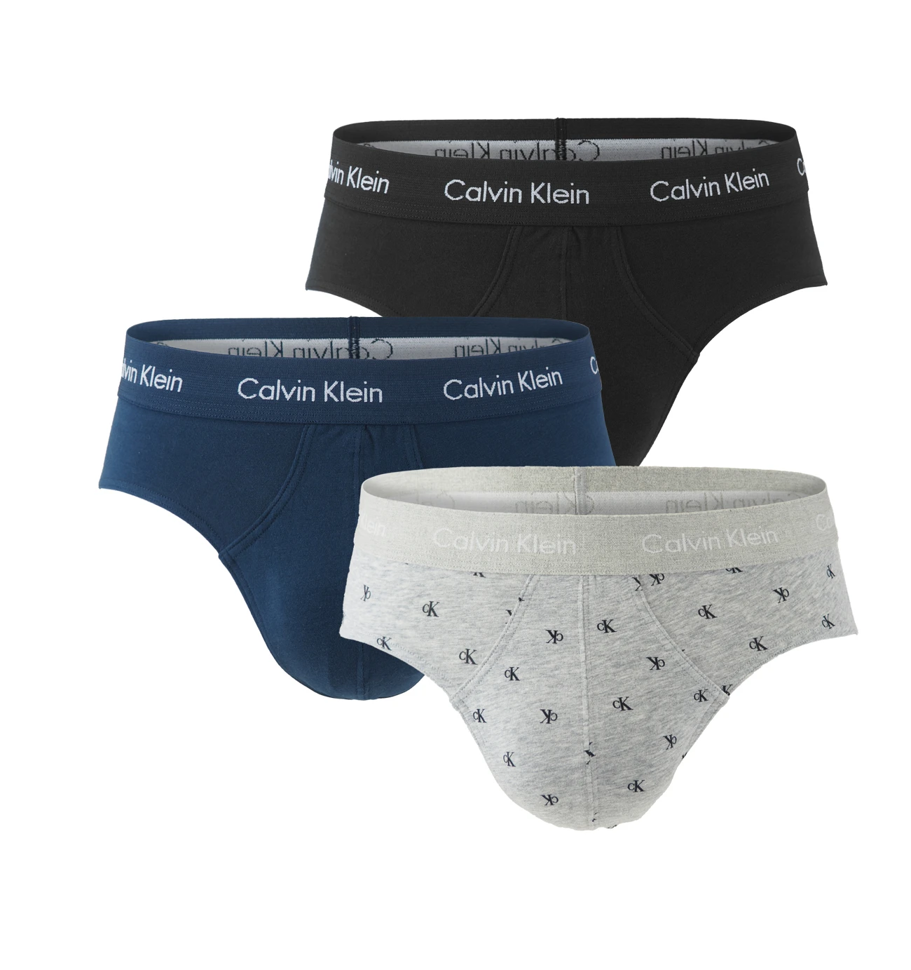 Calvin Klein - slipy 3PACK cotton stretch CK logo black & stone - limitovaná edícia