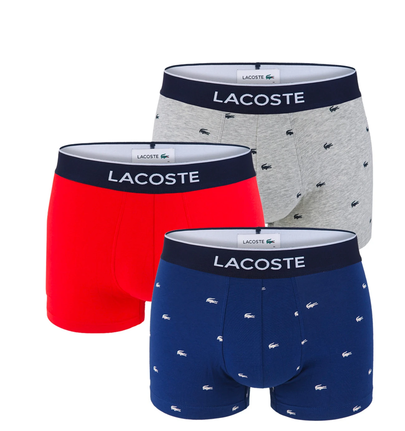 LACOSTE - 3PACK boxerky Lacoste ultra comfortable stretch cotton logo red & blue