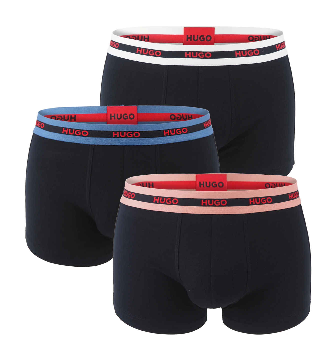 HUGO - boxerky 3PACK eco friendly organic cotton black / modern color waist