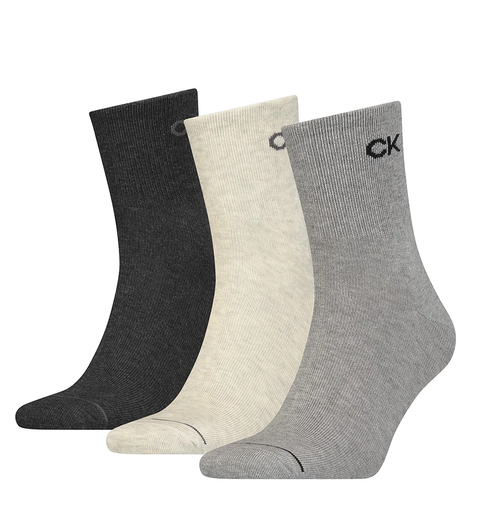 CALVIN KLEIN - 3PACK CK Nick gray melange quarter ponožky s logom