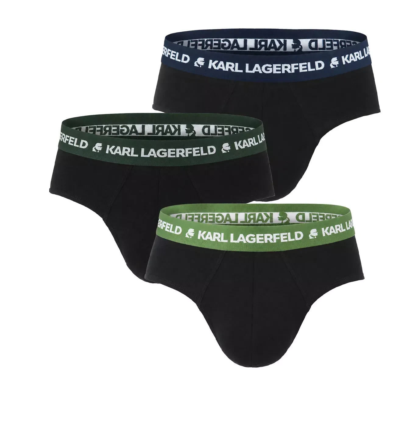 KARL LAGERFELD - pánske slipy 3PACK organic cotton black / dill & forest waist