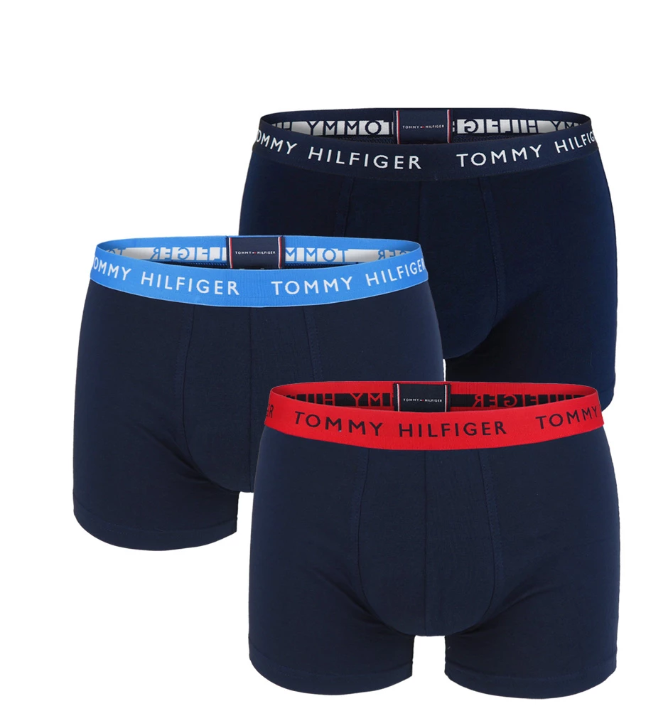 TOMMY HILFIGER - 3PACK premium cotton essentials deep blue boxerky s farebným pásom - limitka