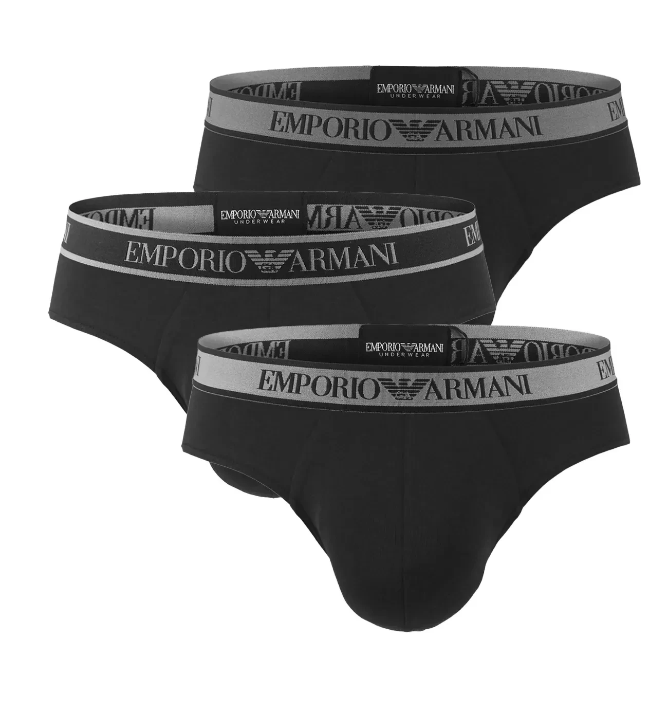 EMPORIO ARMANI - pánske slipy 3PACK stretch cotton iconic Armani logo black tones