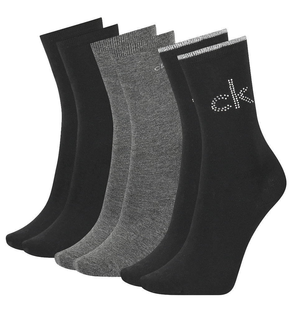 CALVIN KLEIN - 3PACK crystal logo dark grey combo ponožky v darčekovom balení