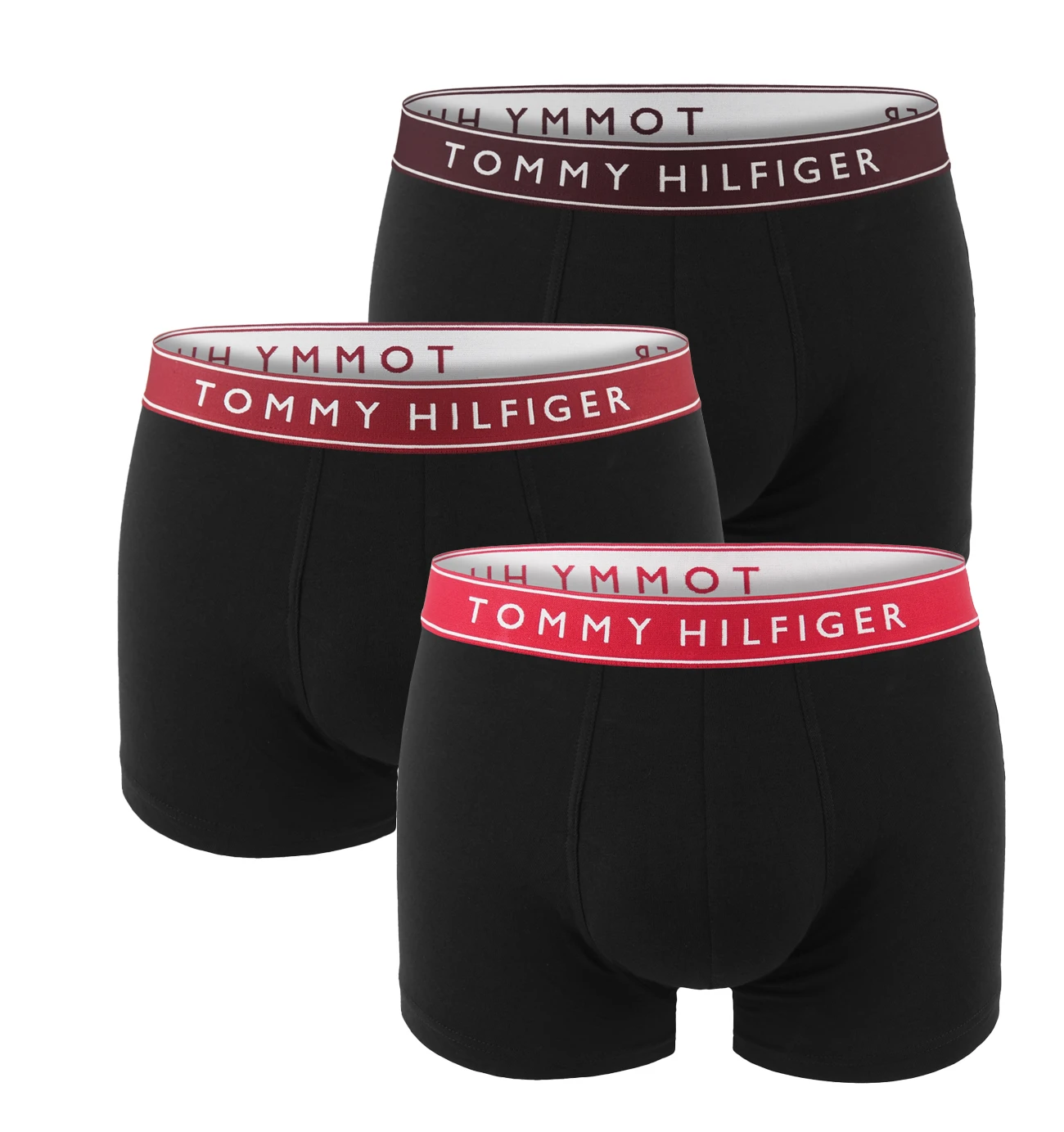 TOMMY HILFIGER - boxerky 3PACK eco friendly everyday essentials black / deep burgundy waist
