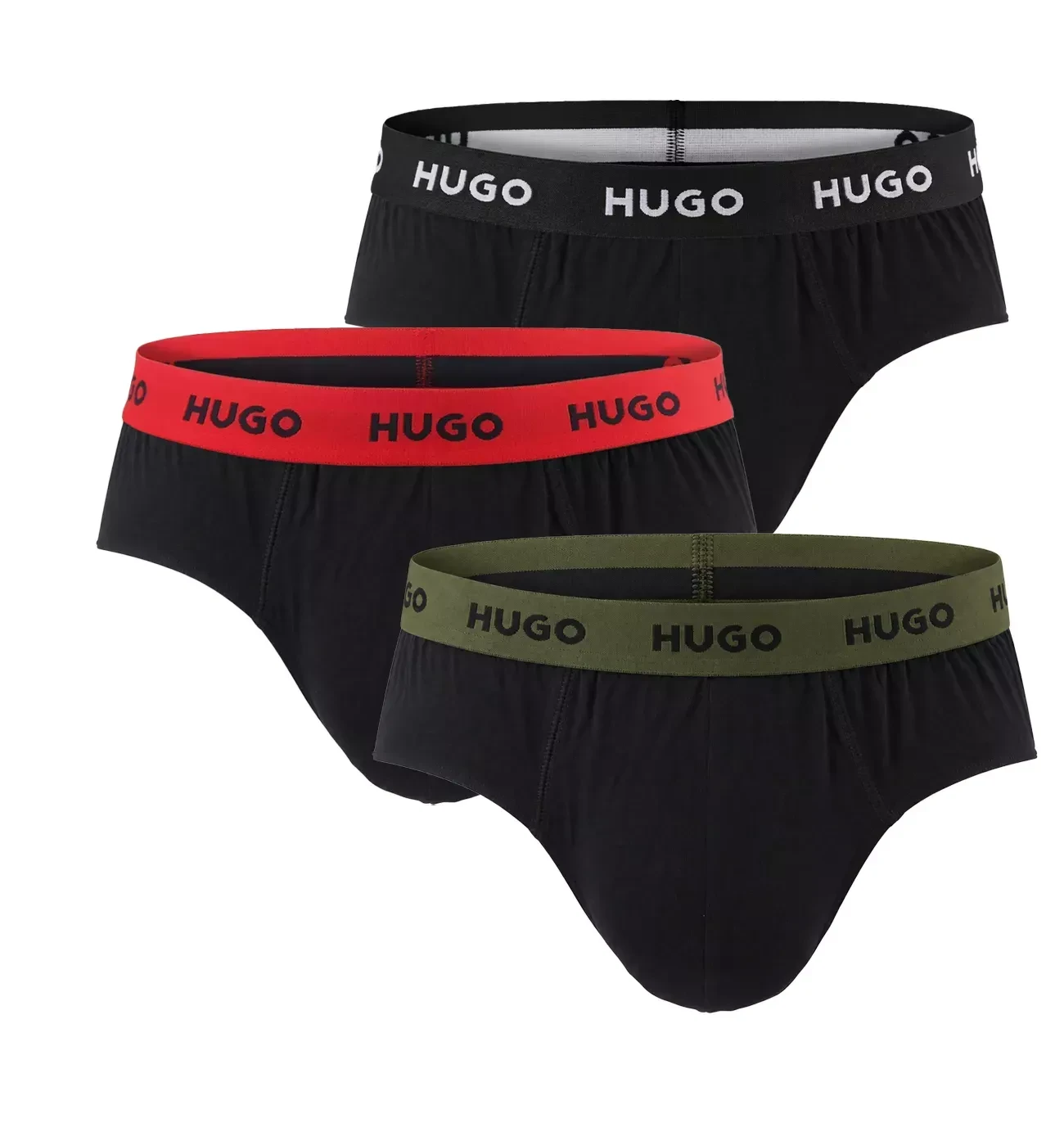 HUGO - pánske slipy 3PACK eco friendly cotton stretch black / modern pulse waist
