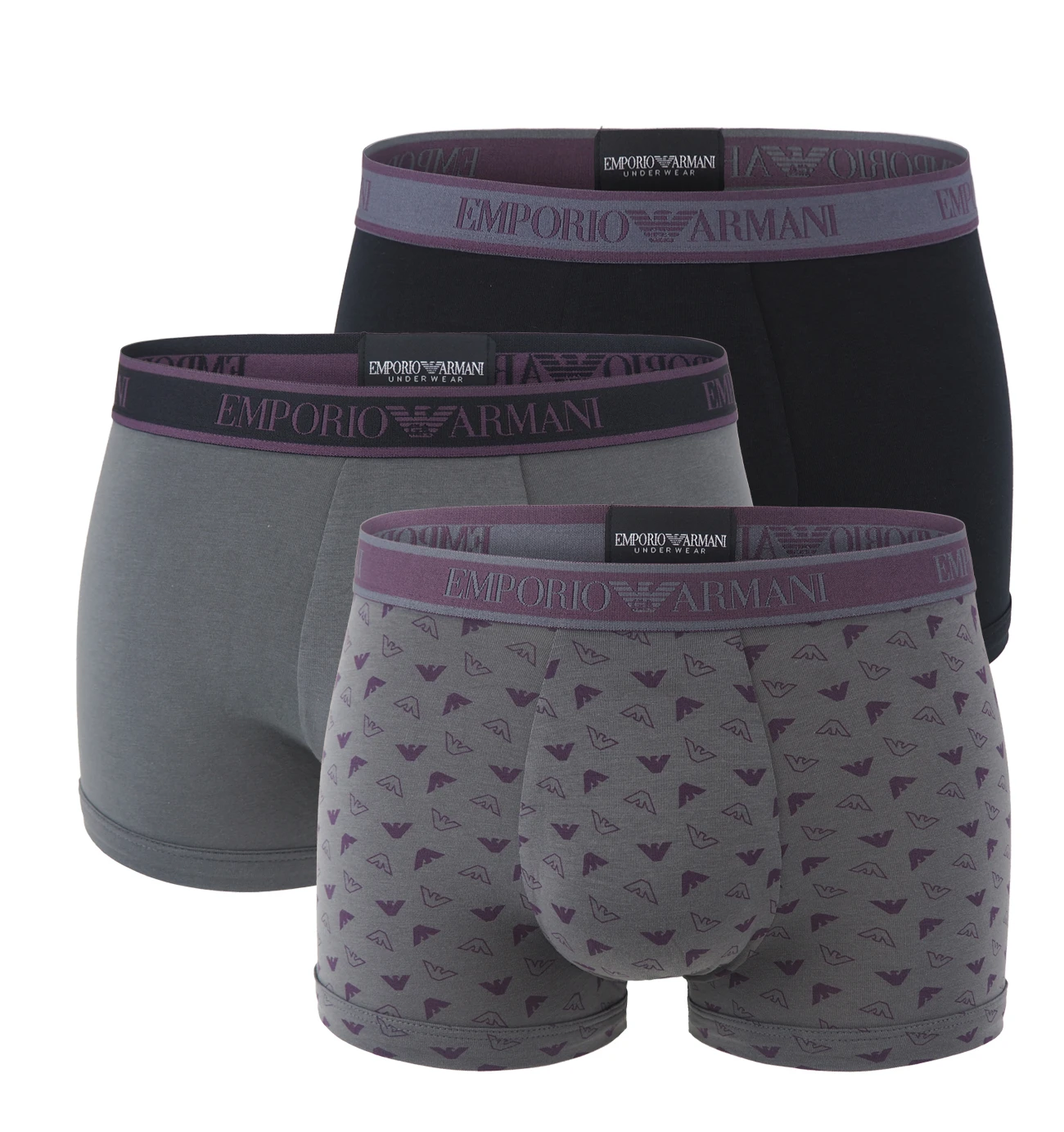 EMPORIO ARMANI - boxerky 3PACK stretch cotton logo nero & magnete colore