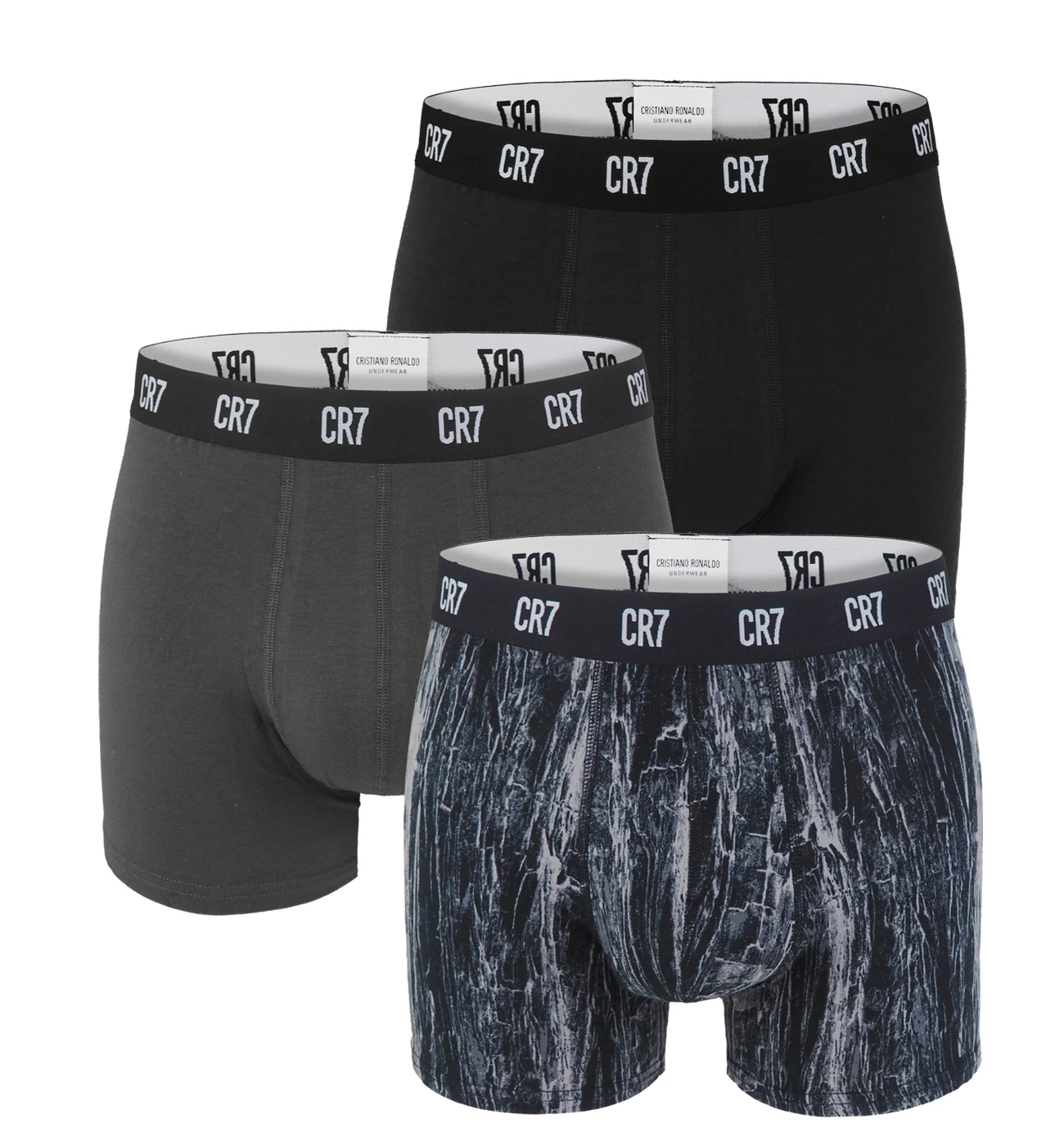 CRISTIANO RONALDO CR7 - boxerky 3PACK black & gray pattern z organickej bavlny