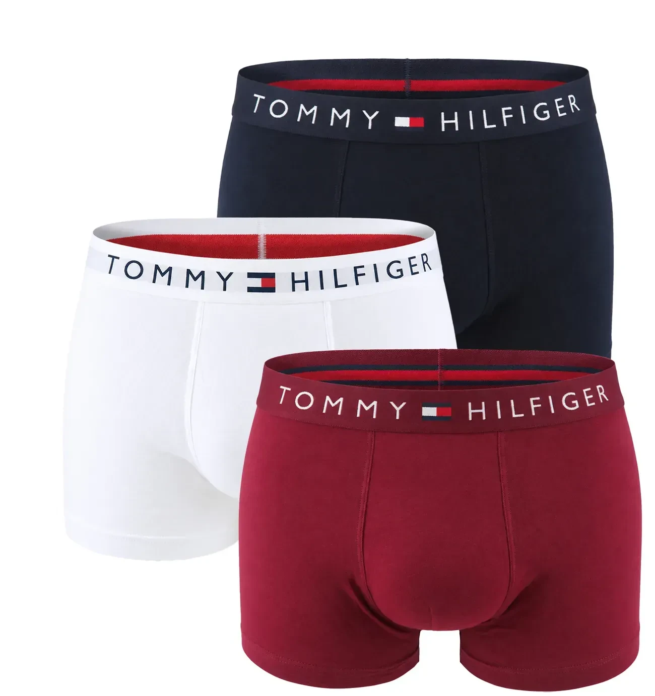 TOMMY HILFIGER - pánske boxerky 3PACK TH original eco cotton stretch navy & rouge tones