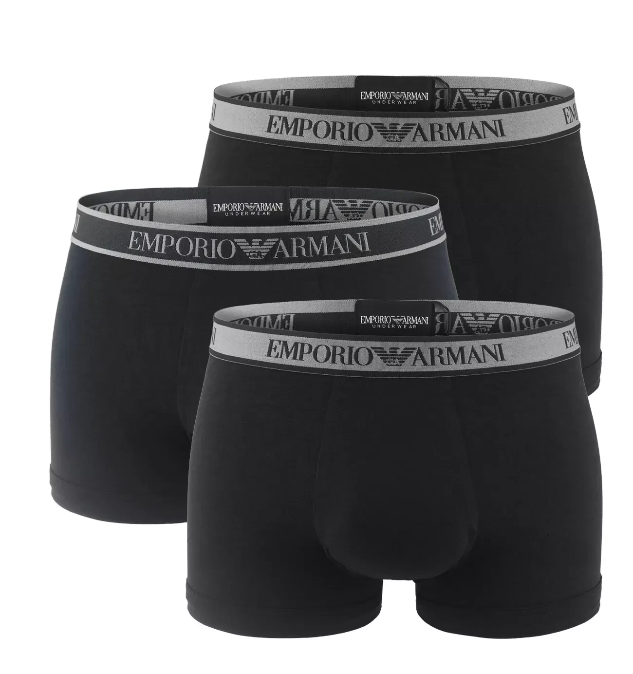 EMPORIO ARMANI - pánske boxerky 3PACK stretch cotton iconic Armani logo black tones