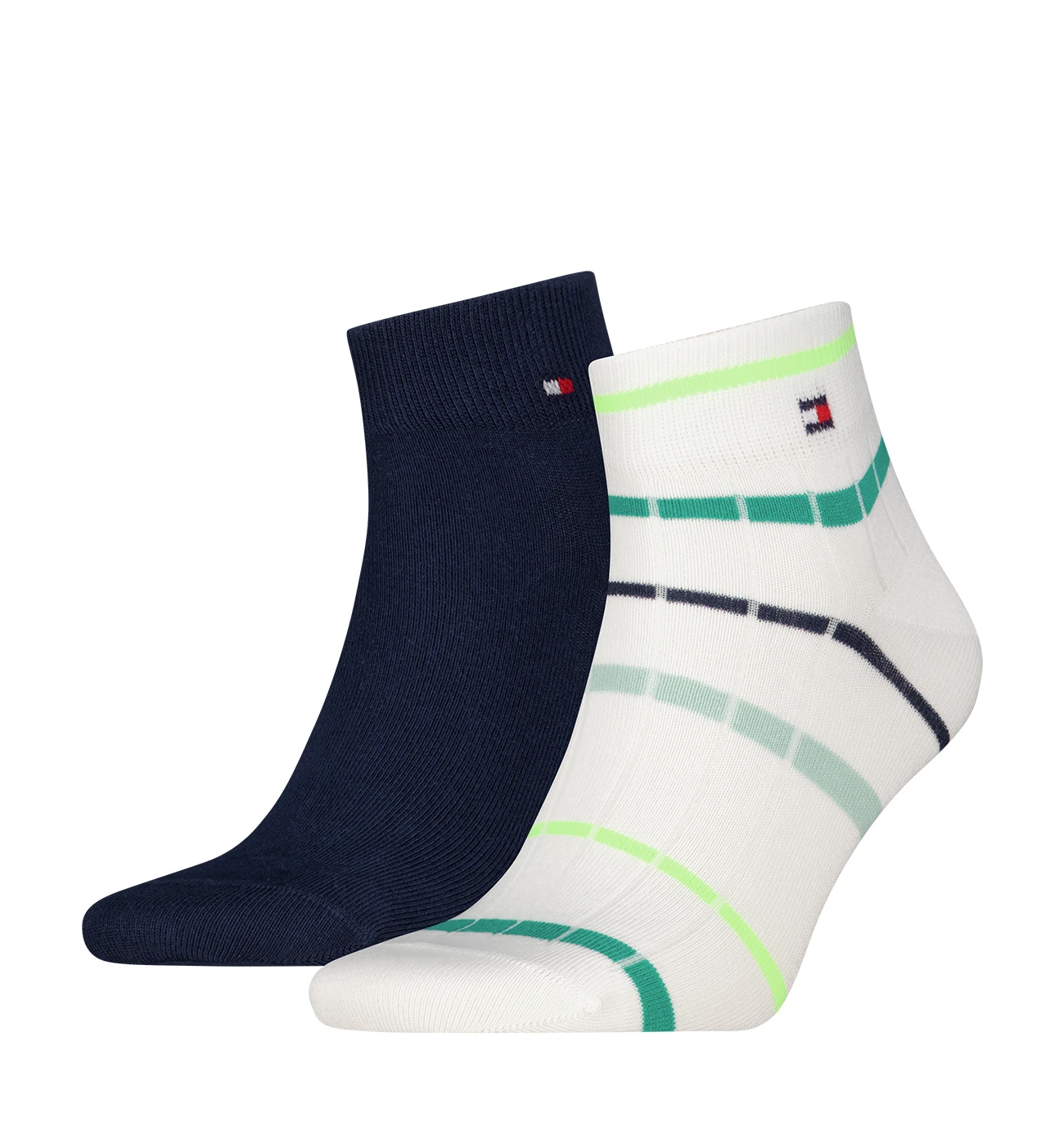 TOMMY HILFIGER - pánske ponožky 2PACK Breton quarter biele / fresh green
