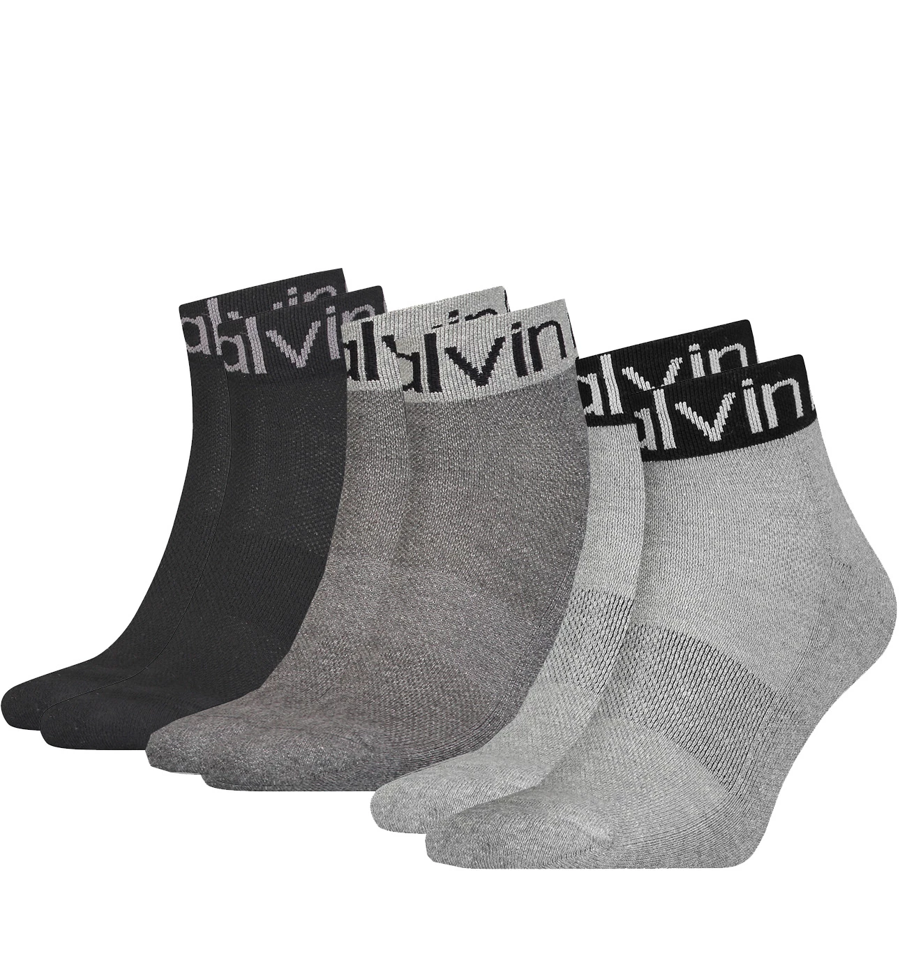 CALVIN KLEIN - 3PACK CK gray melange quarter ponožky s logom