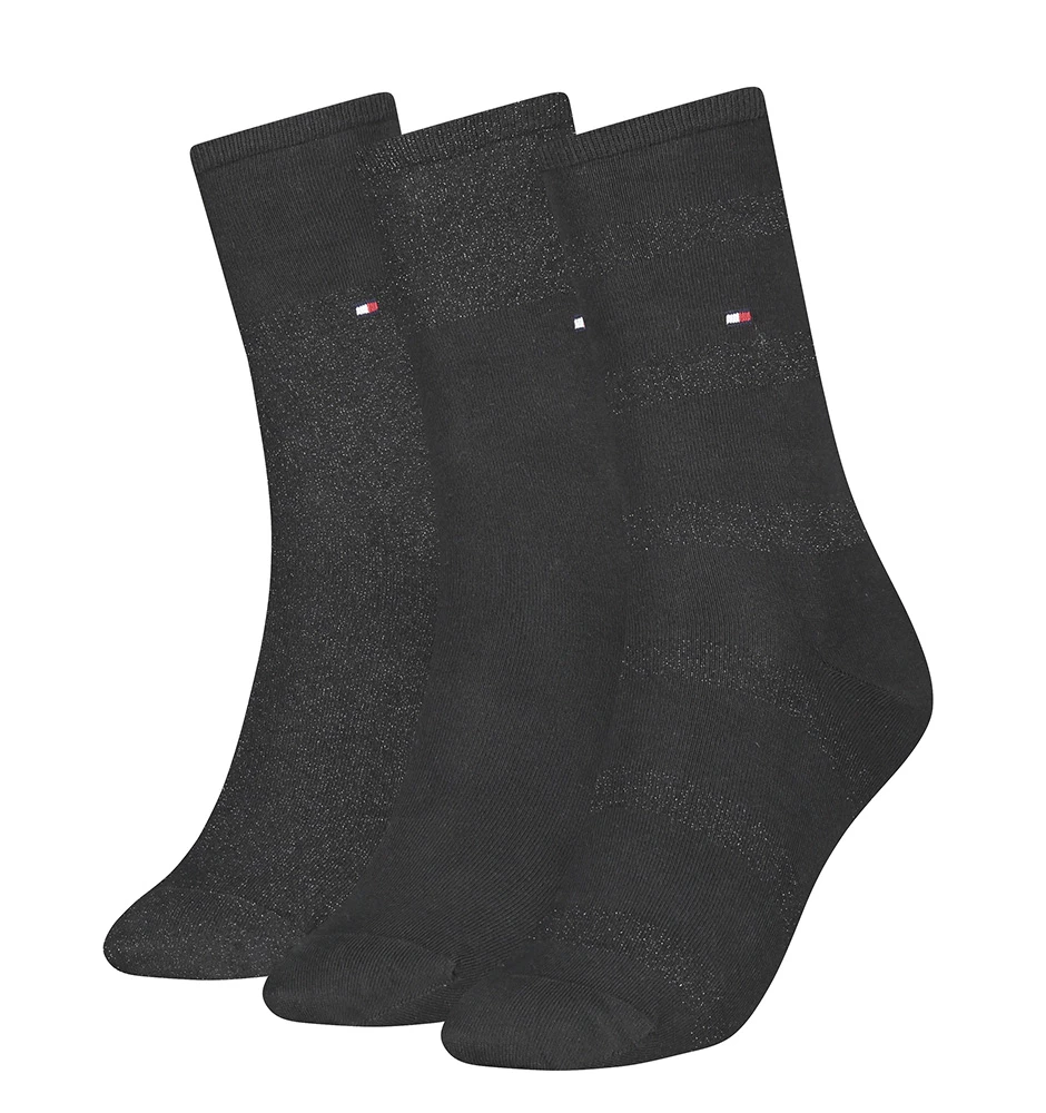TOMMY HILFIGER - 3PACK sparkle black dámske ponožky v darčekovom balení