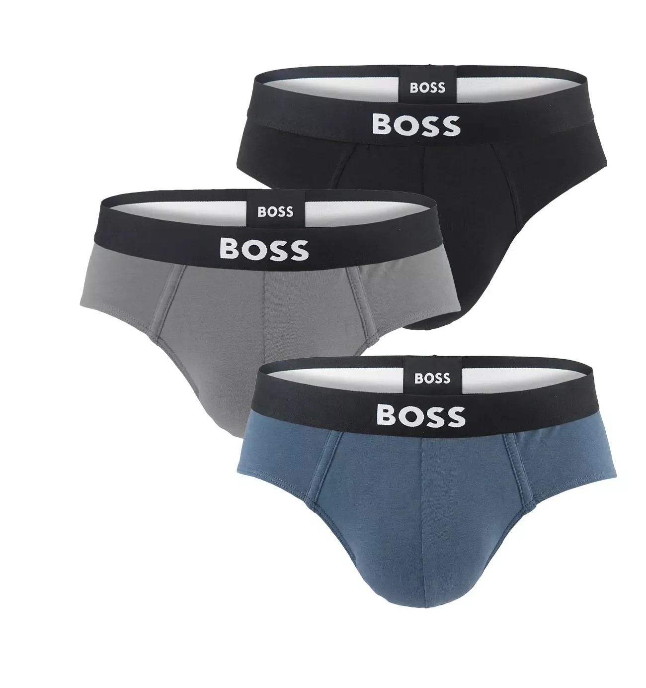 BOSS - pánske slipy 3PACK cotton stretch BOSS ONE black & blue tones (David Beckham edition)